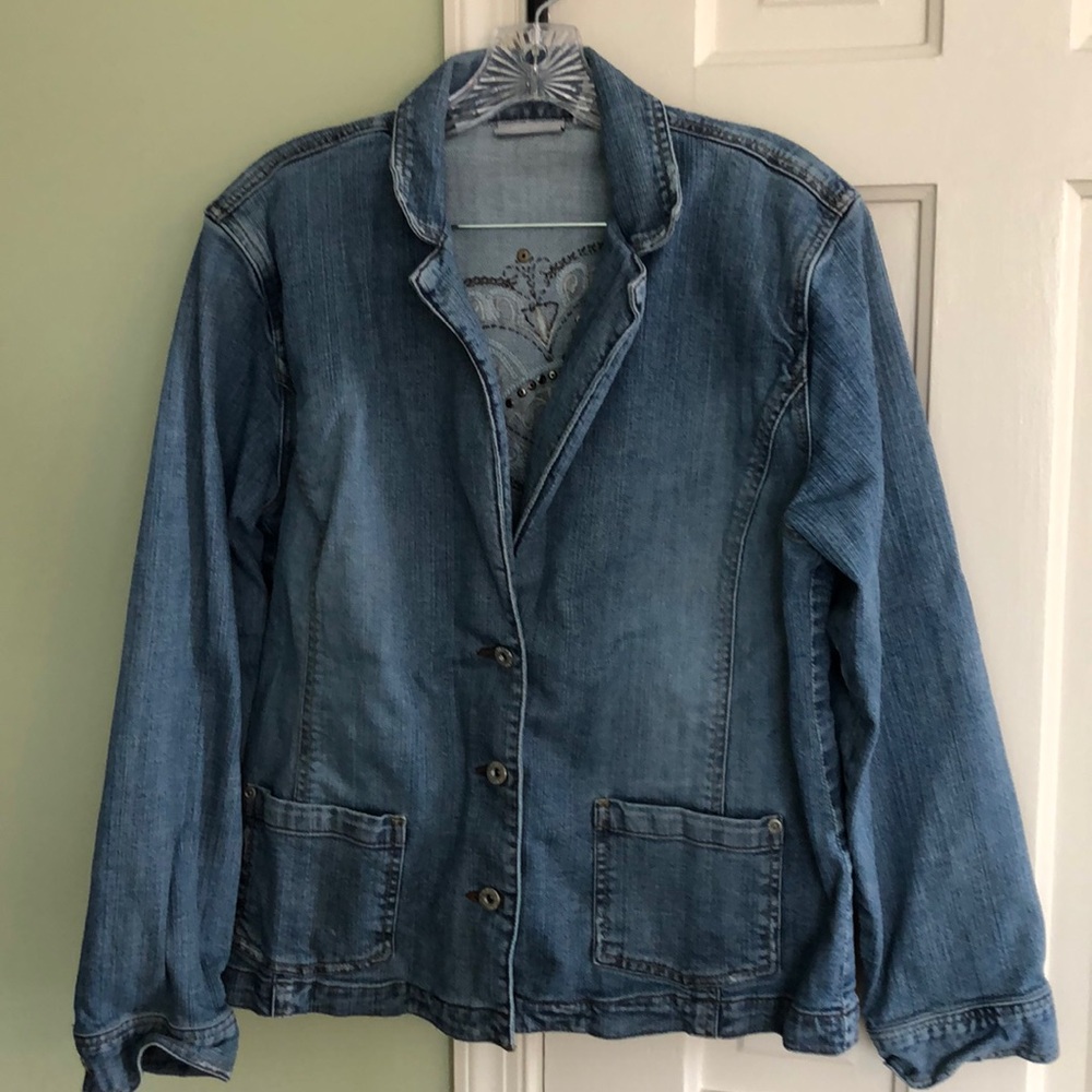 Used Chico’s Embroidered back Jean Jacket